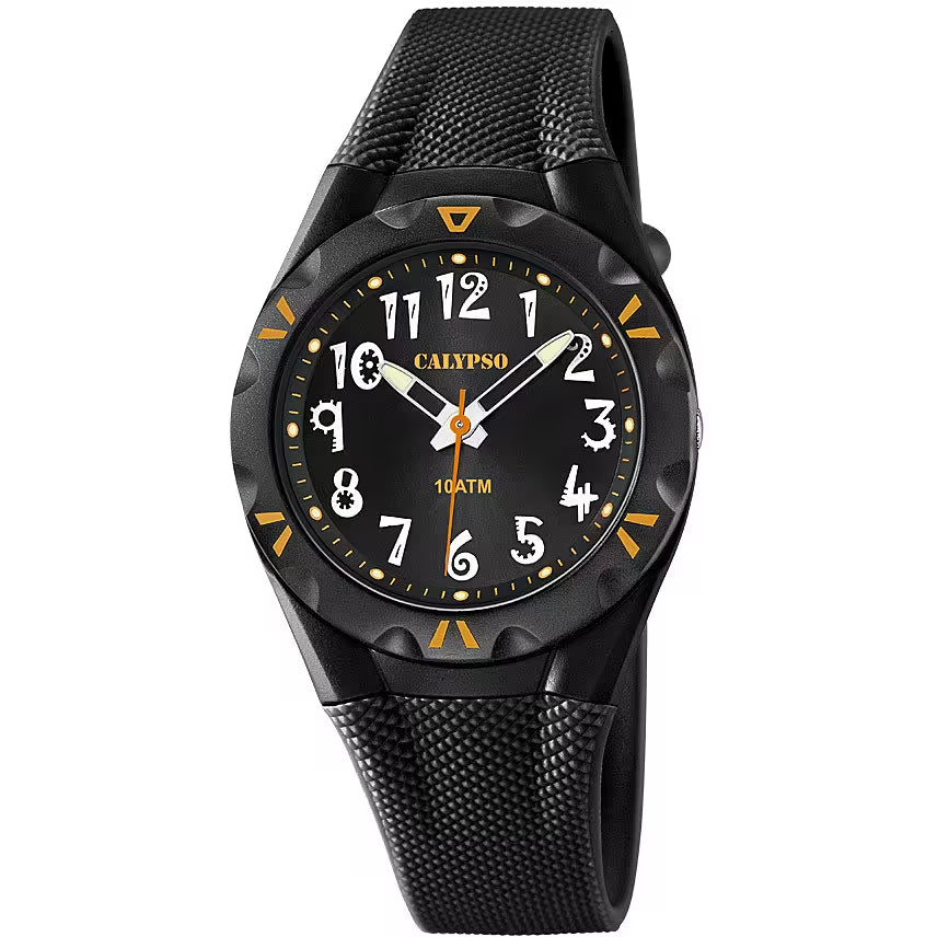 Orologio Bambino Calypso Gomma Quarzo Solo Tempo Numeri Nero Arancio K6064/6