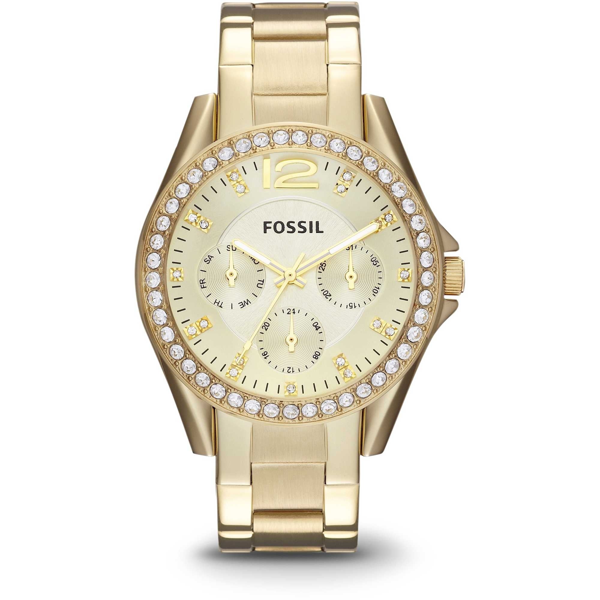 Orologio Donna Fossil Acciaio Dorato Con Ghiera Zirconata Multifunzione ES3203