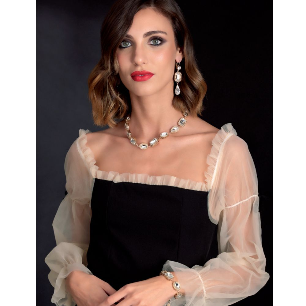 Collana Donna Ottaviani Bronzo Dorato Zirconi Bianchi Goccia Rettangolari 500803C