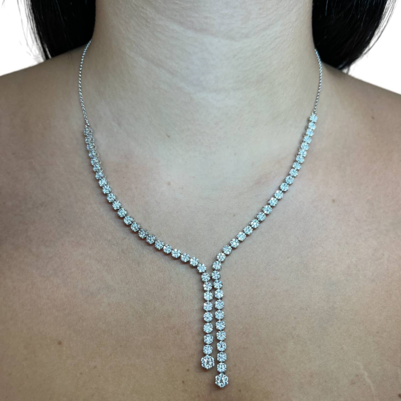 Collana Donna Re Mida Tennis Argento Fiori Zirconi Bianchi