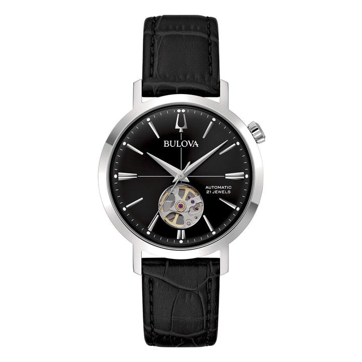 Orologio Uomo Bulova Aerojet Automatico Pelle Nero 96A317