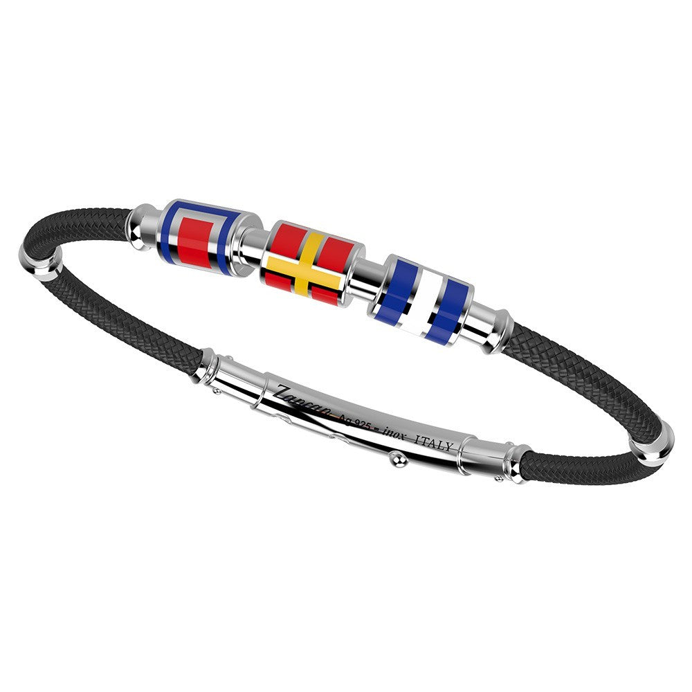 Bracciale Uomo Zancan Argento 925 Semirigido Kevlar Nero Smalto Bandiere EXB517-NE
