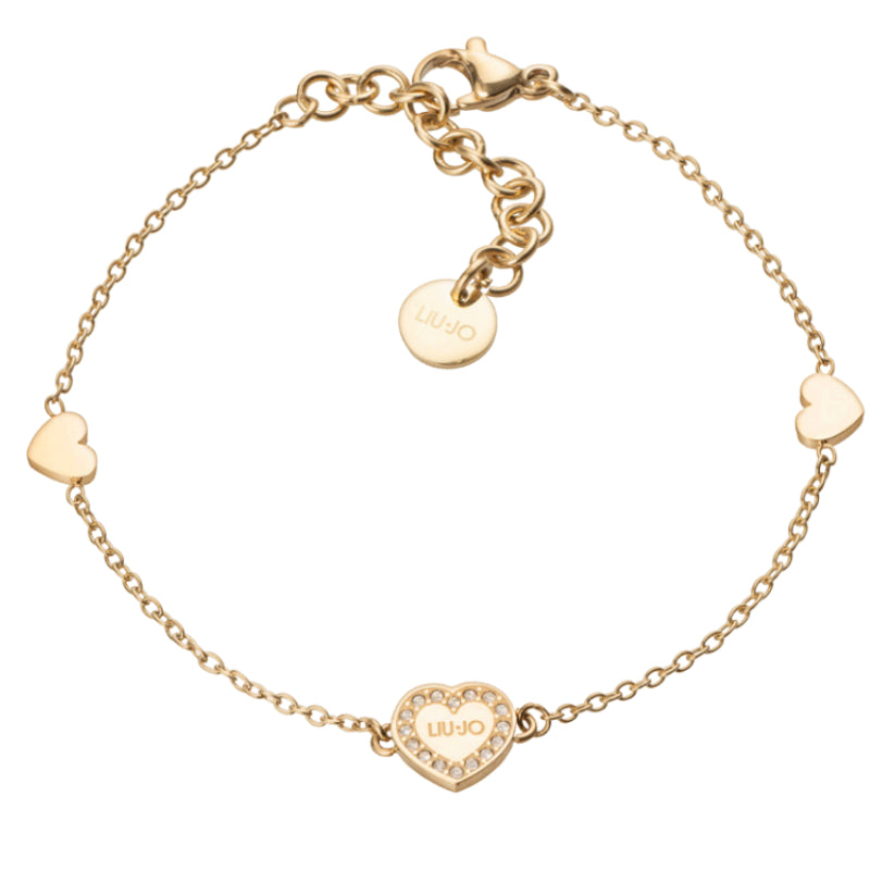 Bracciale Donna Liu Jo Acciaio Dorato Catena Rollò Cuore Zirconi Bianchi LJ2174