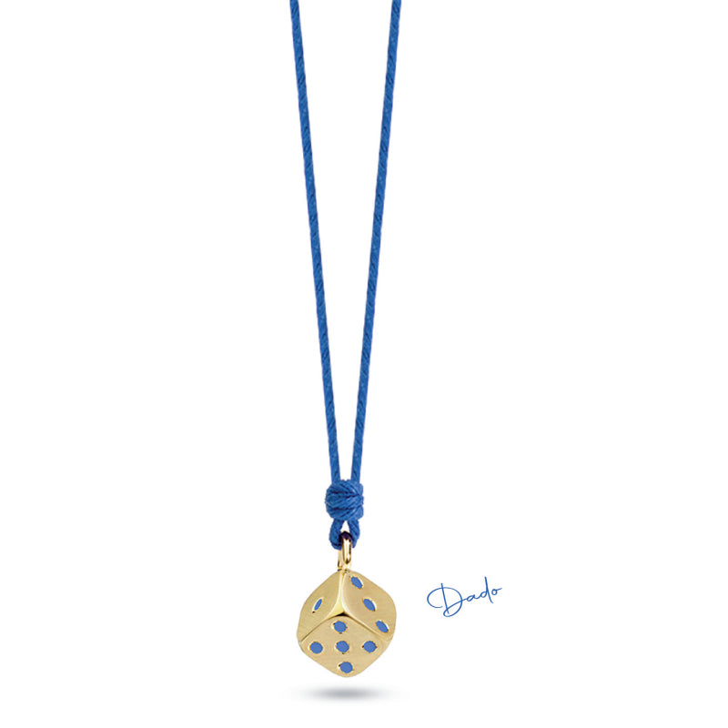 Collana Bambino Ragazzo Nanàn Argento 925 Dado Gioco Laccio Cotone Blu NAN0441