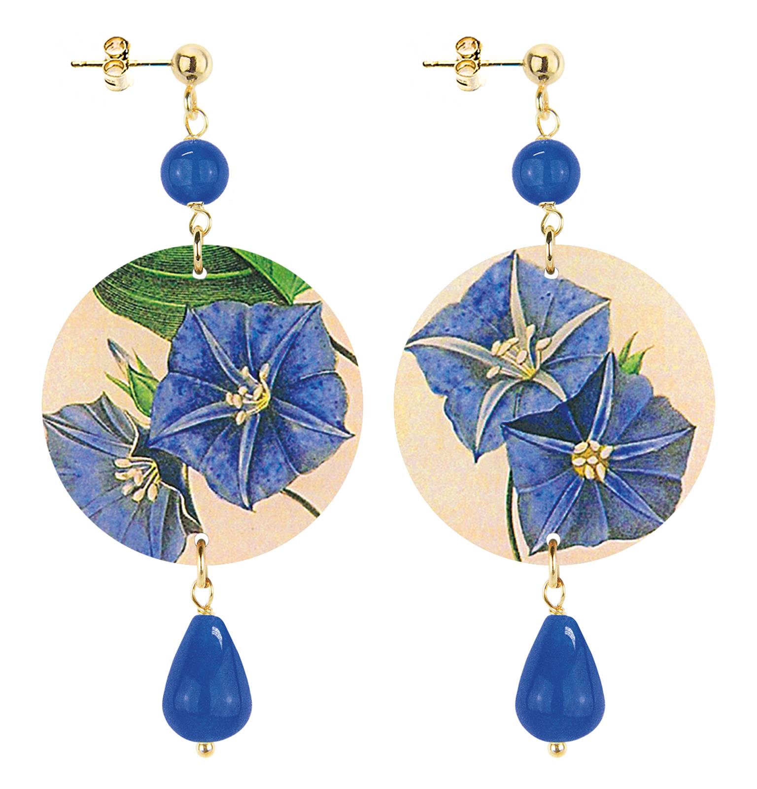 Orecchini Donna Lebole The Circle Mini Fiore Blu Schiacciati D/P/OR.127