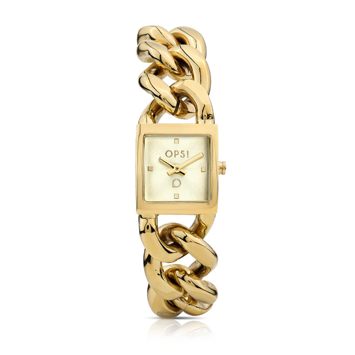 Orologio Donna Ops Acciaio Dorato SQUARE CHAIN Catena OPSPW-1168-4450