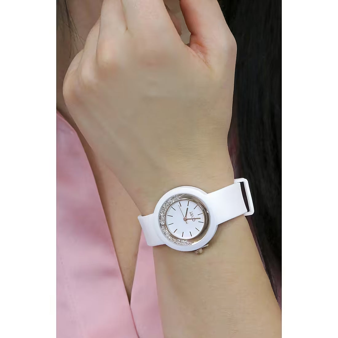 Orologio Donna Bambina Liu Jo Quarzo Solo Tempo Dorato Dancing Gomma Bianco TLJ2200