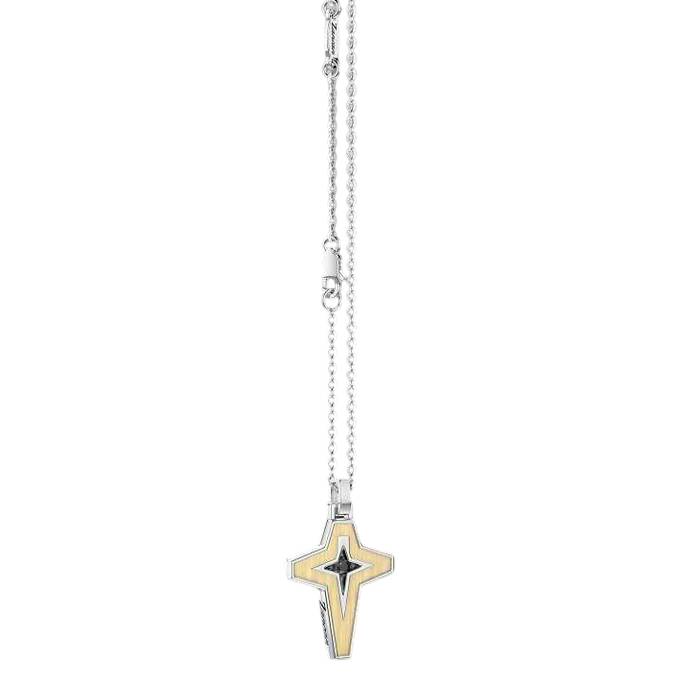 Collana Uomo Zancan Alpha Diamond Argento 925 Croce Oro Diamante Nero 0,040 ct ESC279G