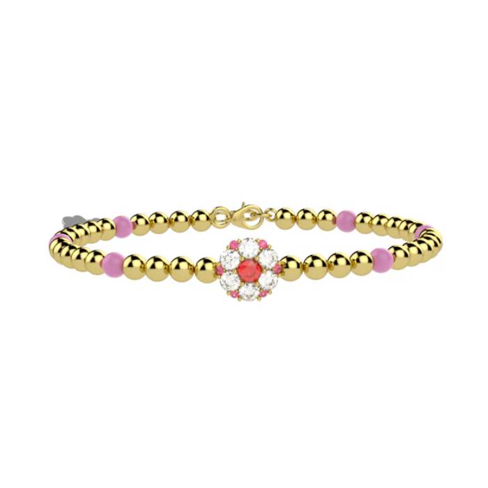 Bracciale Bambina Nanàn Argento 925 Fiore Rosso Zirconi Pietre Rosa NAN0666