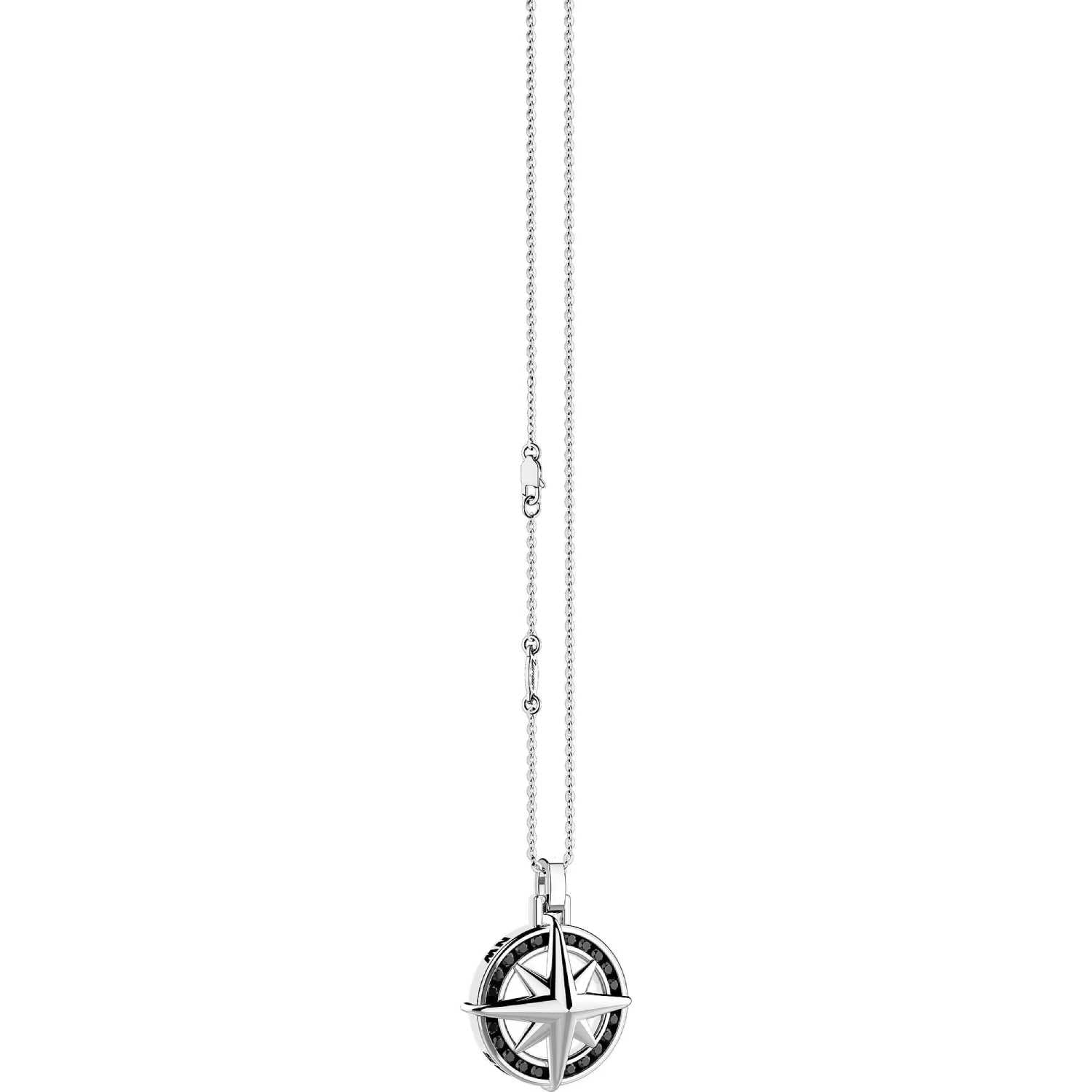 Collana Uomo Zancan Argento 925 Insignia Rosa Dei Venti Spinelli Neri EXC547