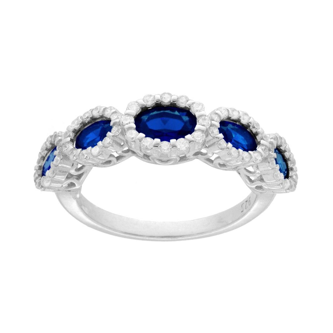 Anello Donna Re Mida Argento 925 Regolabile Zirconi Blu Bianchi Veretta-2