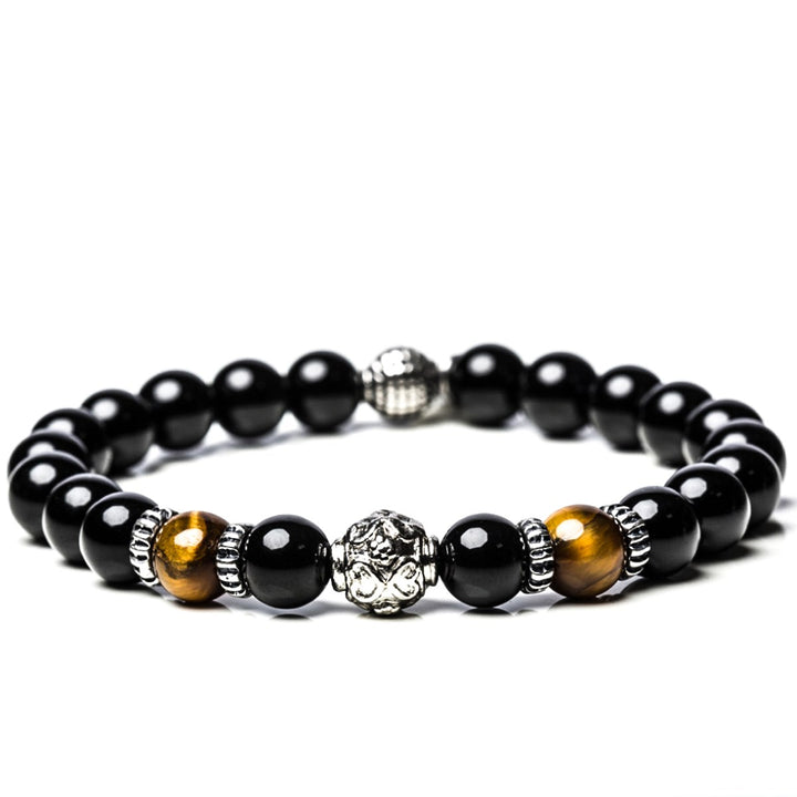 Bracciale Unisex Gerba Argento 925 Elastico Pietra Onice Nero Occhio Di Tigre COD.259