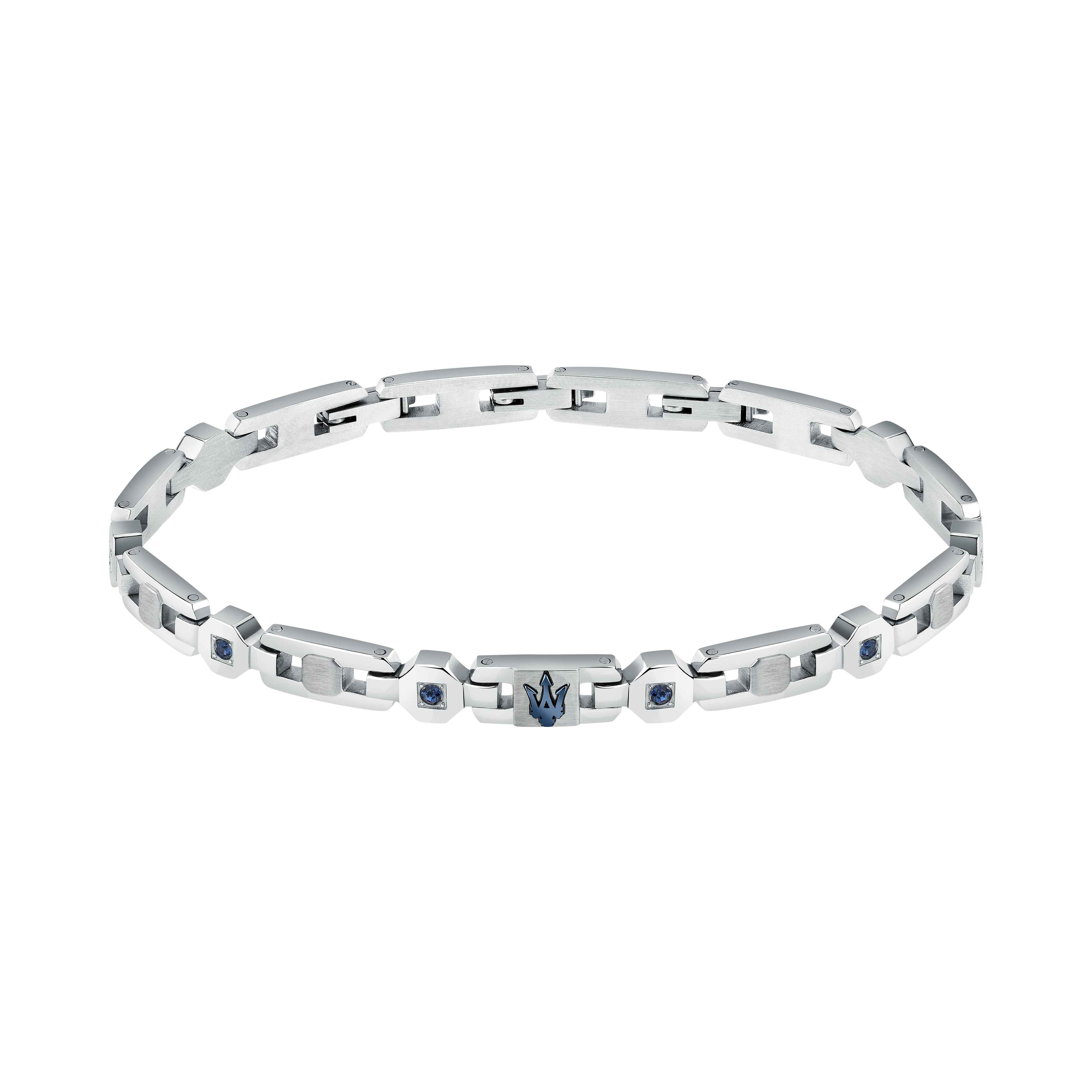 Bracciale Uomo Maserati Acciaio Lucido Satinato Logo Tridente Zirconi Blu JM423AVD15