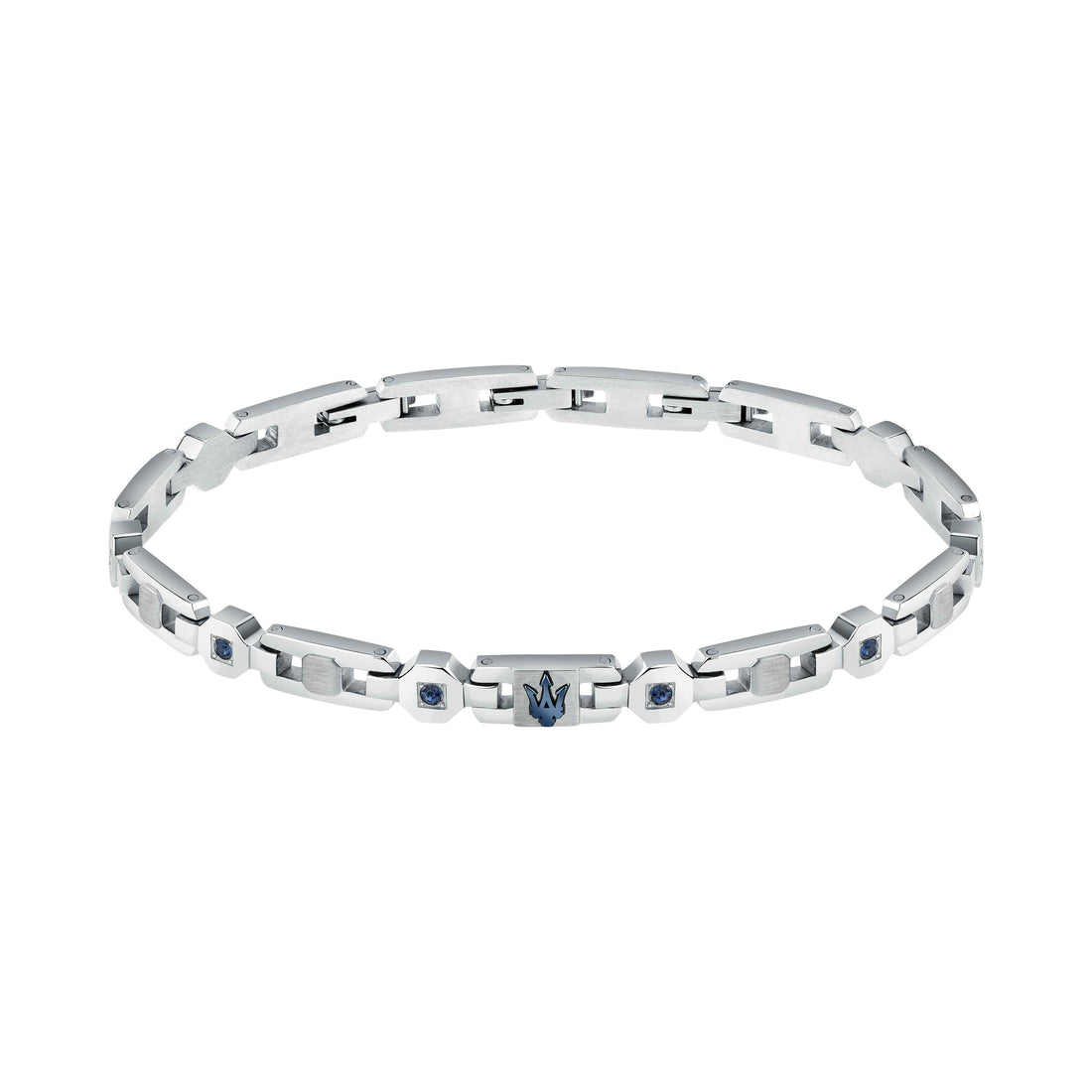 Bracciale Uomo Maserati Acciaio Lucido Satinato Logo Tridente Zirconi Blu JM423AVD15