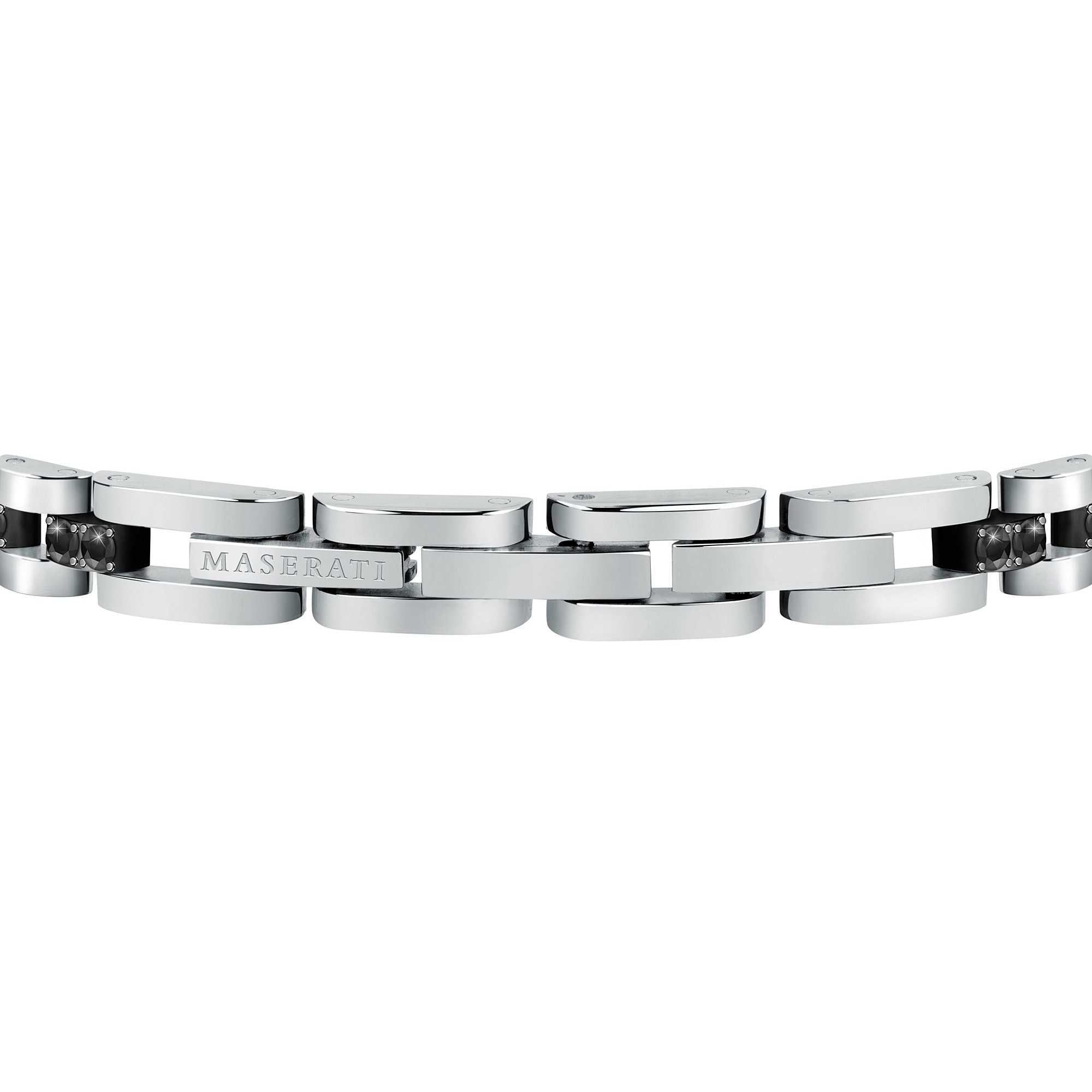 Bracciale Uomo Acciaio Maserati Logo Centrale Inciso Bianco Nero JM420ATJ06