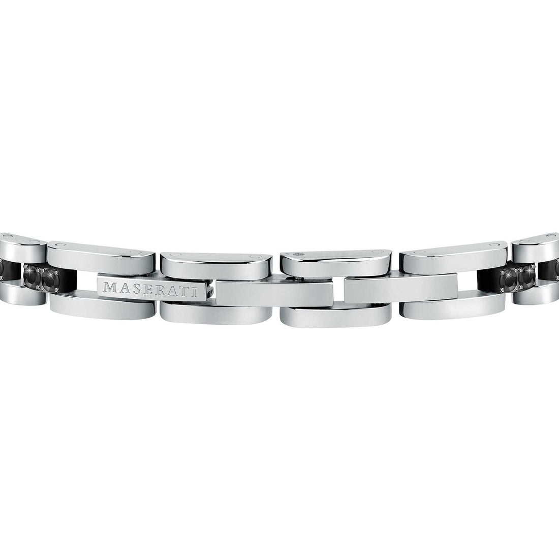 Bracciale Uomo Acciaio Maserati Logo Centrale Inciso Bianco Nero JM420ATJ06