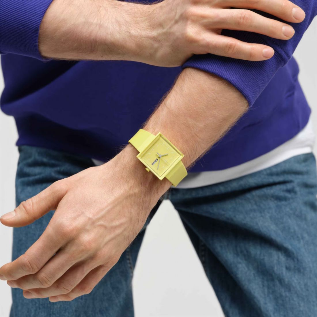 Orologio Unisex Swatch What IF Cassa Quadrata giallo Quarzo Doppia Data SO34J700