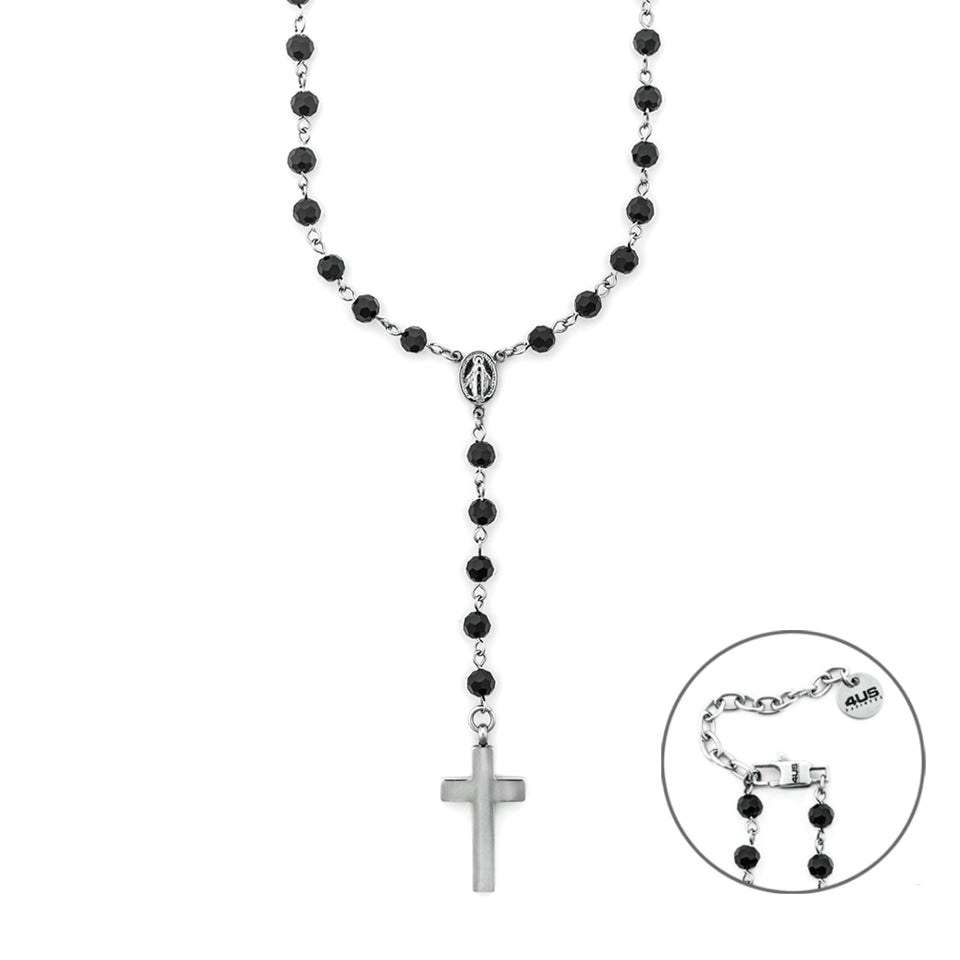 Collana Uomo 4US Cesare Paciotti Rosario Acciaio Biglie Nere 4UCL7509