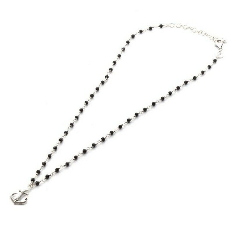 Collana Uomo Cesare Paciotti Argento 925 Ancora Biglie Nere JPCL1974V