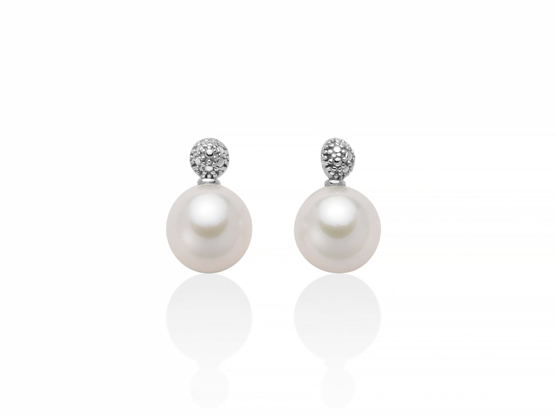 Orecchini Donna Miluna Oro Bianco 18 KT Biglia Pallinata Perla 7,5-8 mm PER2613