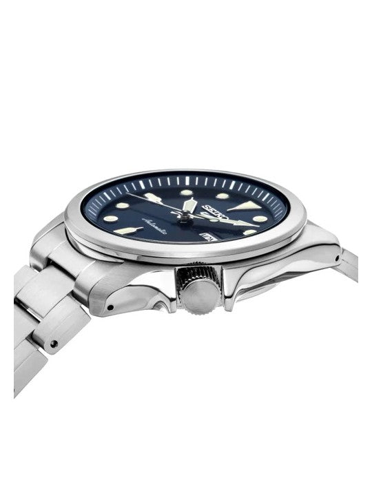 Orologio Uomo Seiko 5 Acciaio Automatico Doppia Data Quadrante Blu SRPE53K1