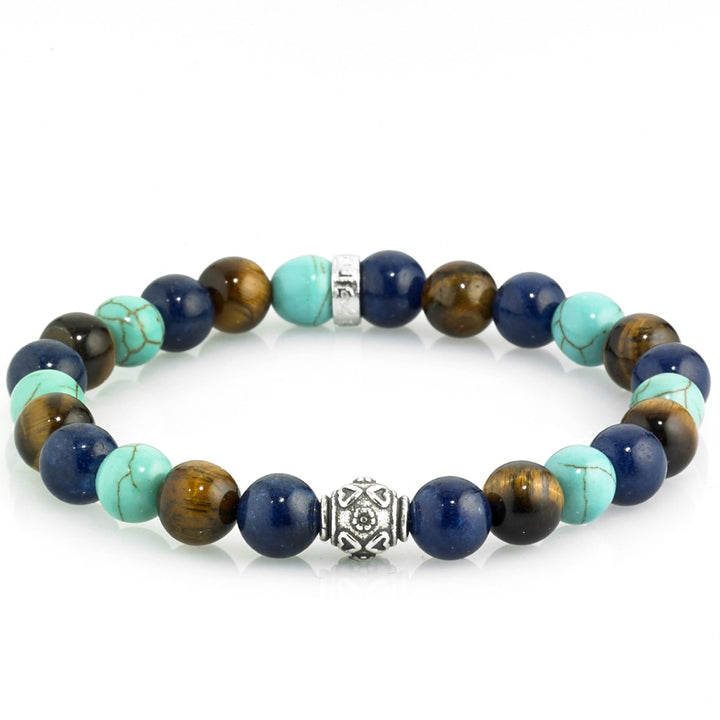 Bracciale Uomo Gerba Argento 925 Pietre Occhio di Tigre Marrone Turchese COD.301