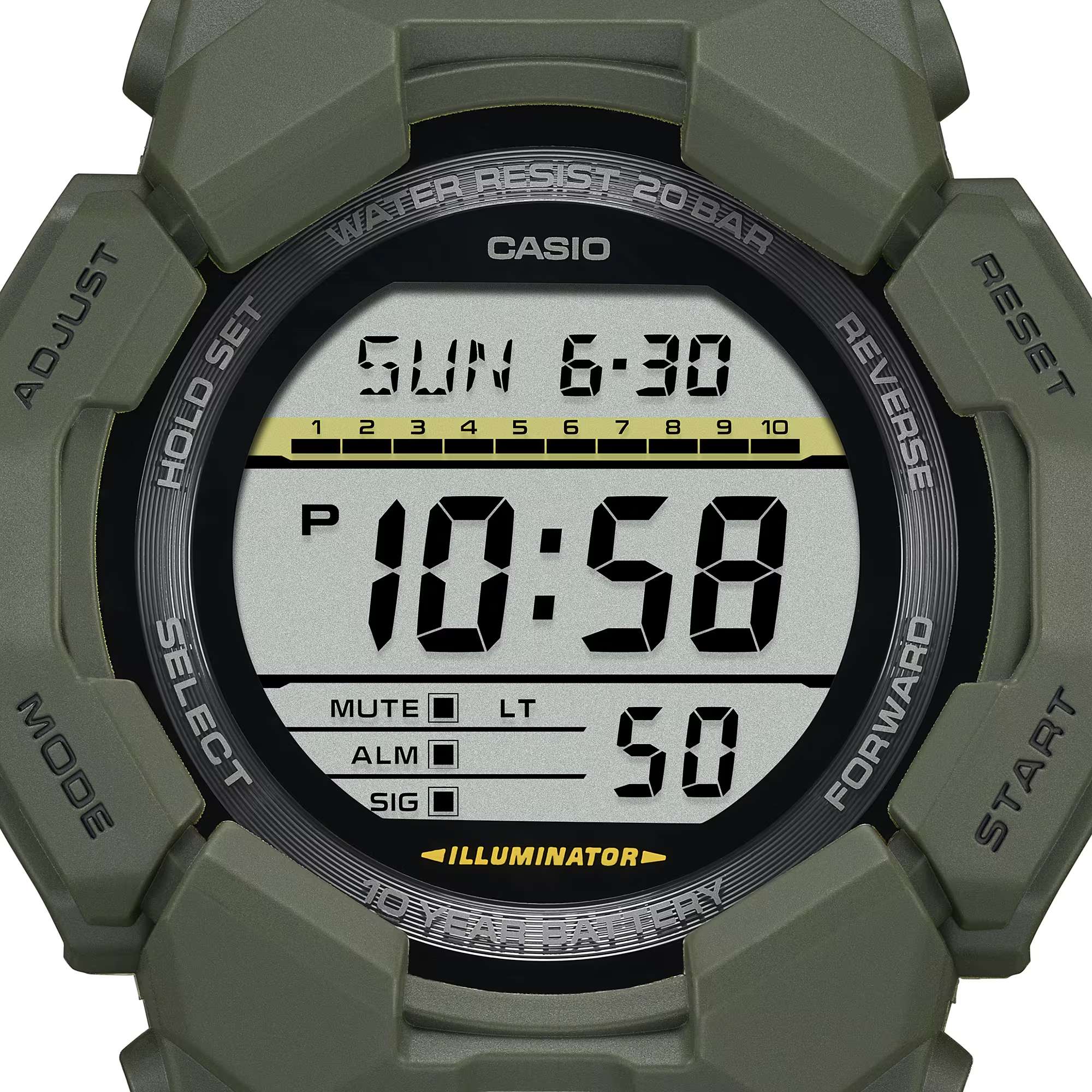 Orologio Uomo Casio G-SHOCK Verde Militare Digitale 10 Anni Batteria GA-010-3ER