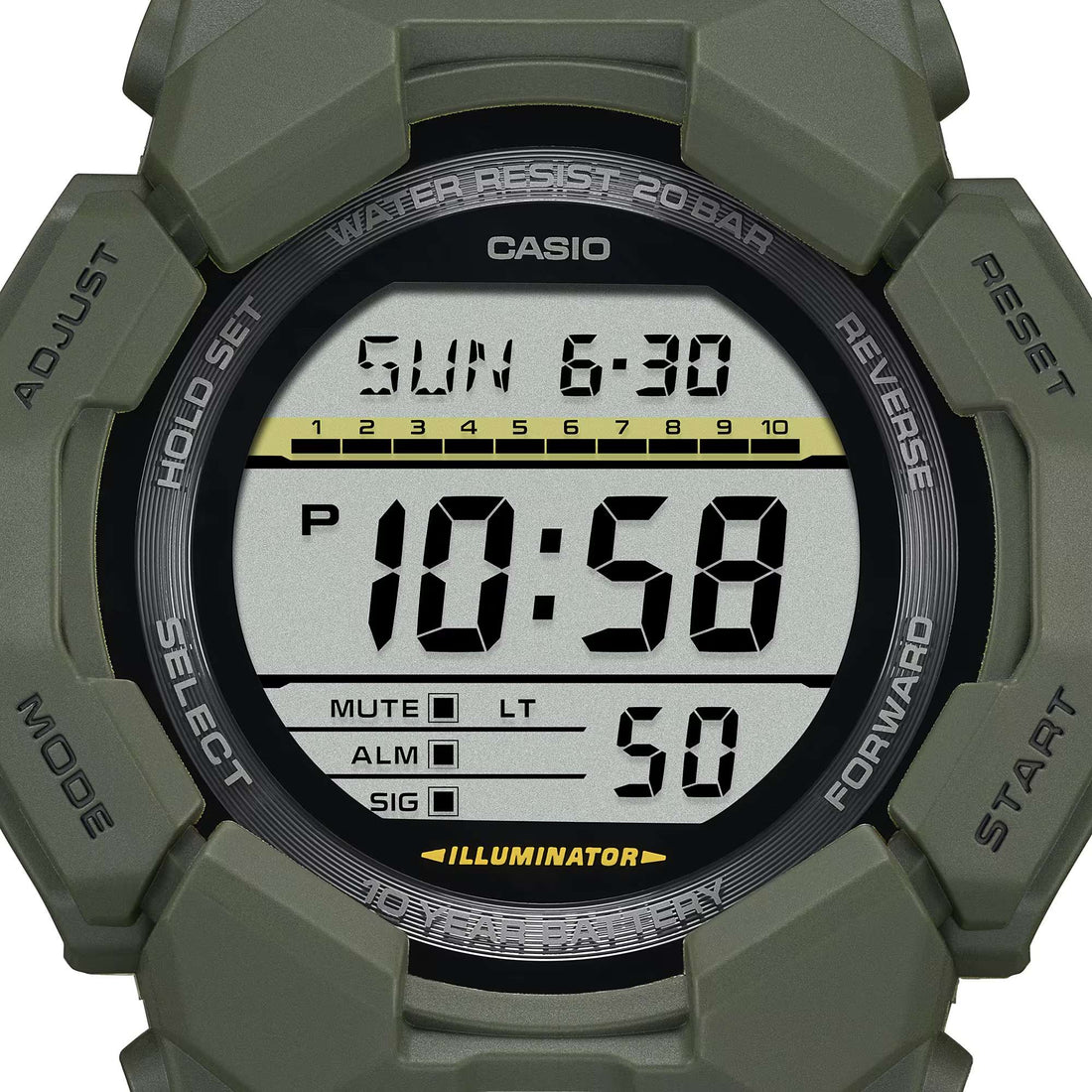 Orologio Uomo Casio G-SHOCK Verde Militare Digitale 10 Anni Batteria GA-010-3ER