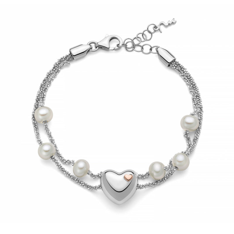 Bracciale Donna Miluna Argento 925 Miss Italia Perle Bianche Cuore Liscio PBR3491