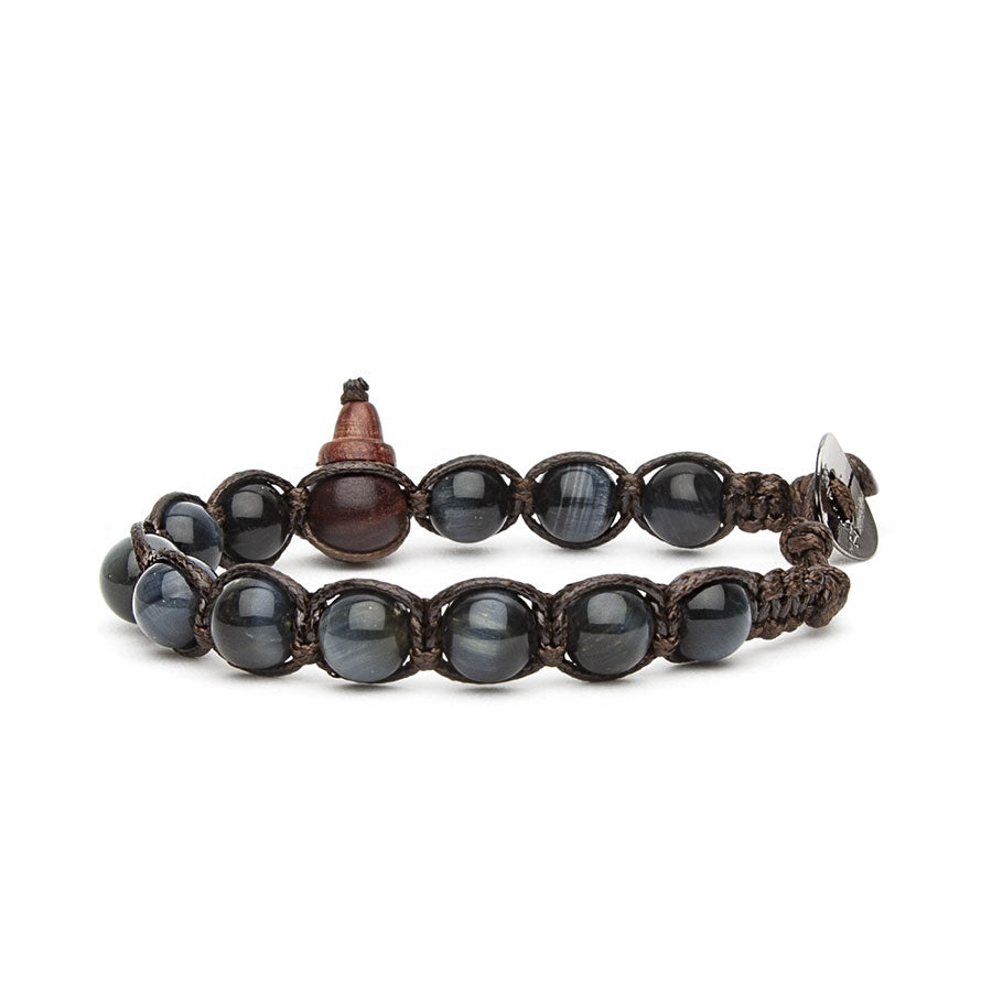Bracciale Uomo Tamashii Biglie Pietra Quarzo Occhio Di Falco Blu Nero BHS900-245