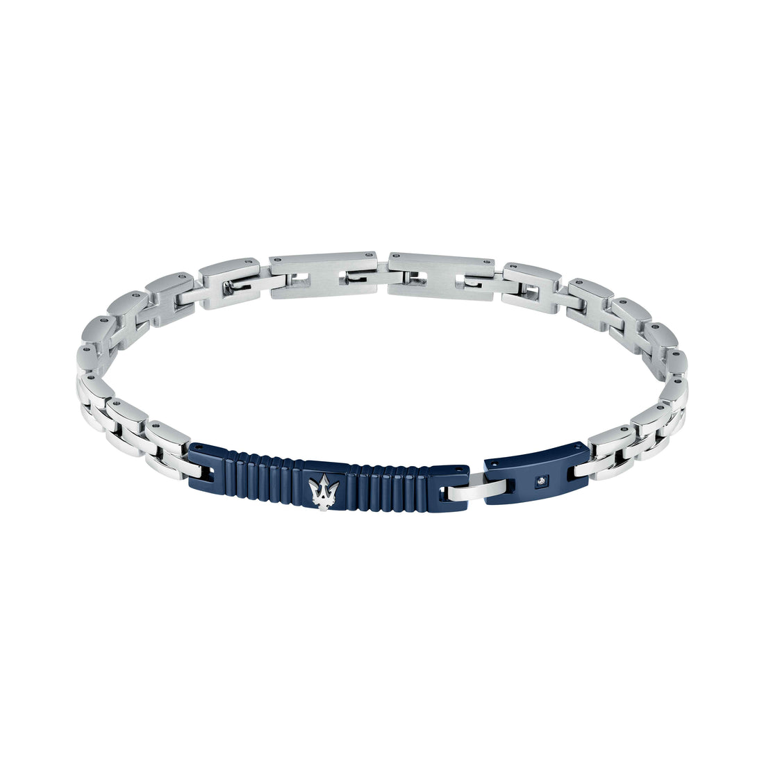 Bracciale Uomo Maserati Acciaio Bicolore Targhetta Diamante Logo Blu JM423ATY17