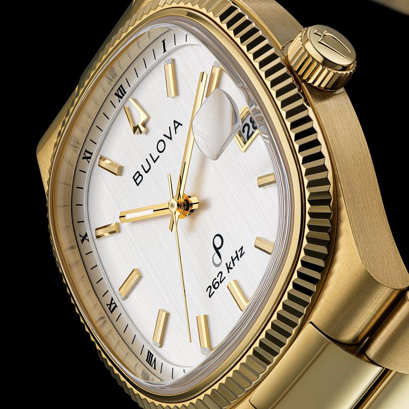 Orologio Uomo Bulova Super Seville Dorato Bianco 262 kHz Data 97B223
