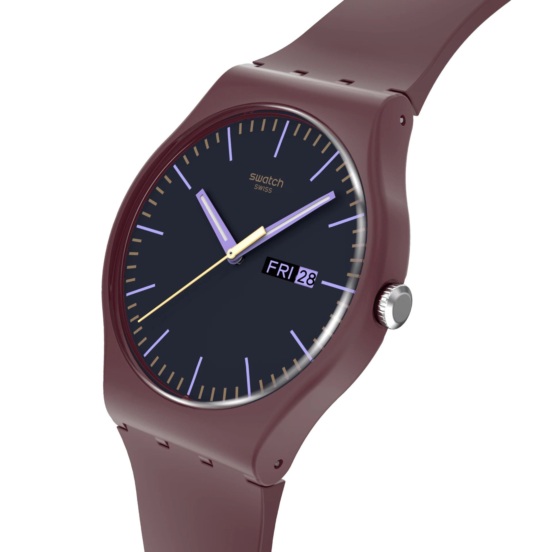 Orologio Unisex Swatch BURGUNDY BERRY Doppia Data Nero Marrone SO29R707