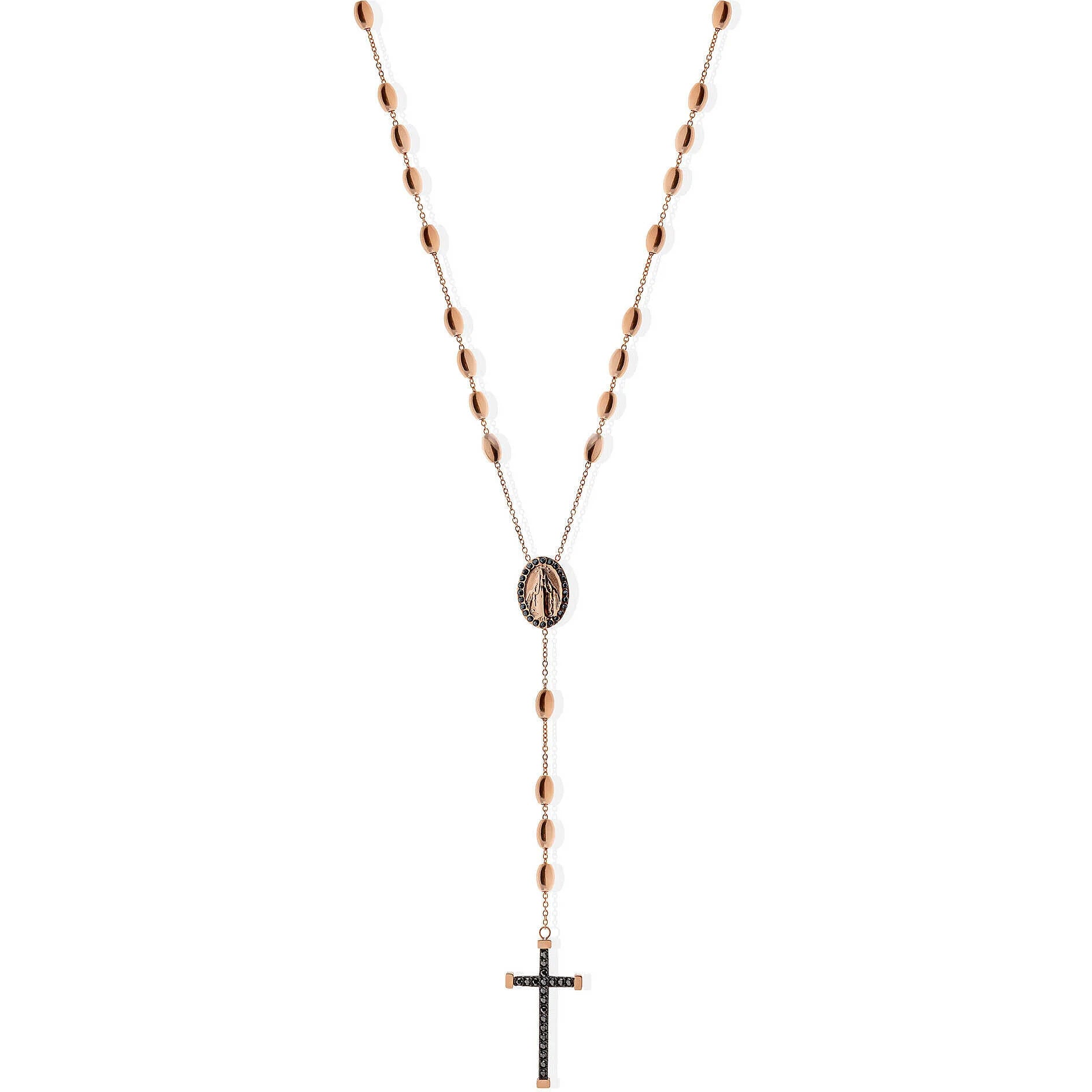 Collana Uomo Liu Jo Acciaio rosè Rosario Croce Zirconi Neri MLJ549