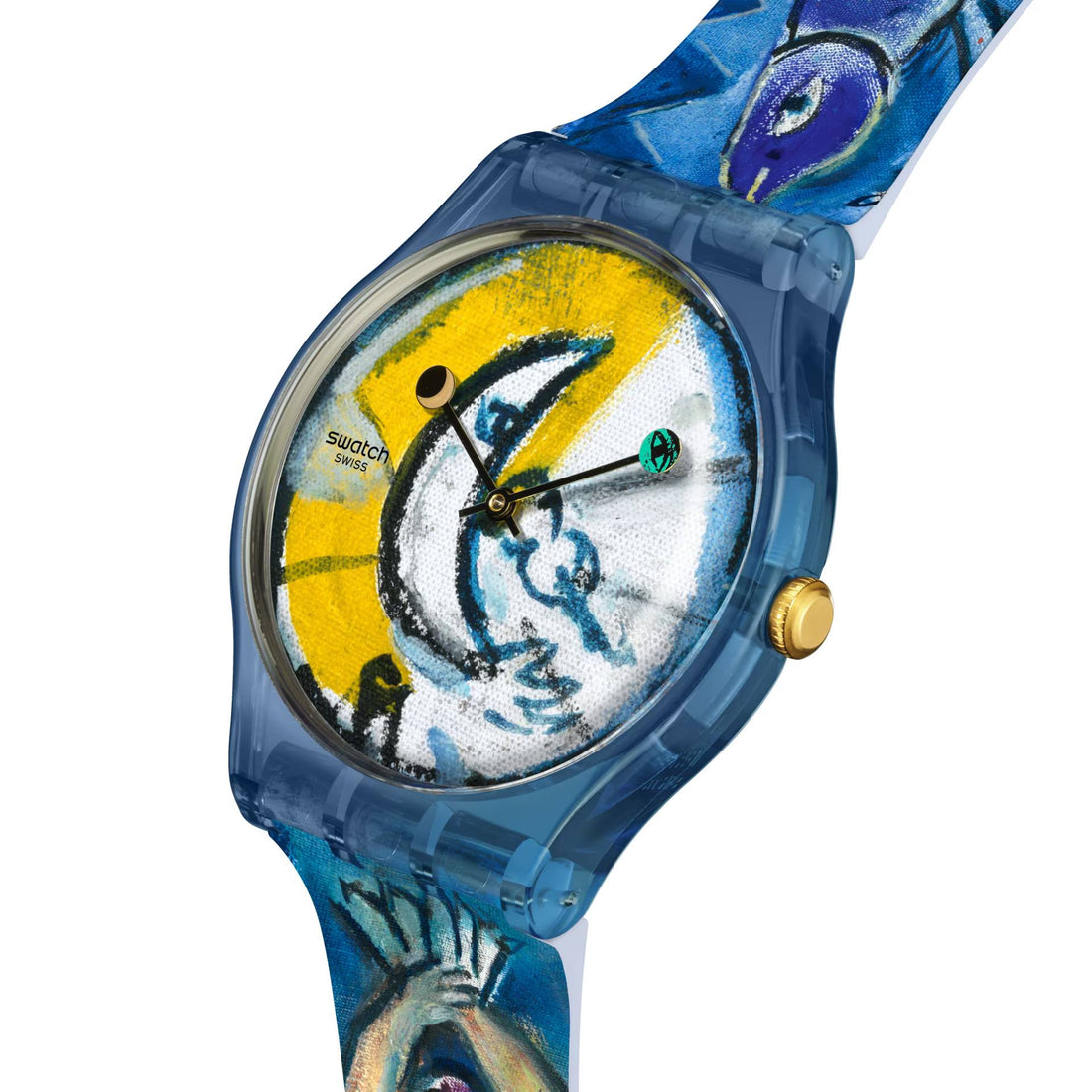 Orologio Unisex Swatch Chagall's Blue Circus Multicolore SUOZ365