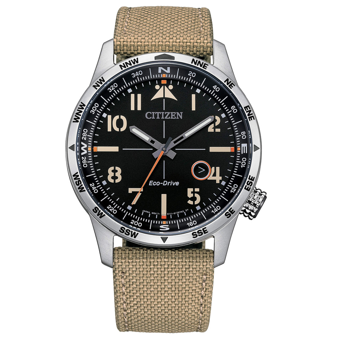 Orologio Uomo Citizen Aviator Eco Drive Solo Tempo Data Acciaio Cordura BM7550-10E