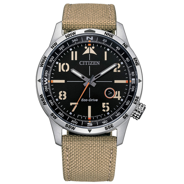 Orologio Uomo Citizen Aviator Eco Drive Solo Tempo Data Acciaio Cordura BM7550-10E