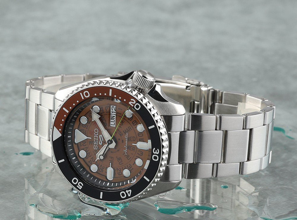 Orologio Uomo Seiko 5 Acciaio Time Sonar Automatico Doppia Data SRPJ47K1
