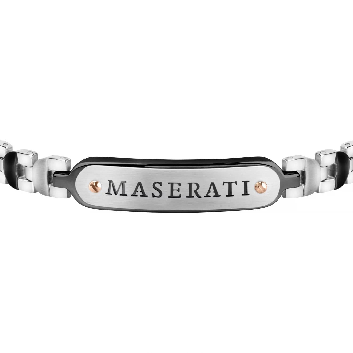 Bracciale Uomo Acciaio Maserati Logo Centrale Inciso Nero Viti Nere JM419ARZ02