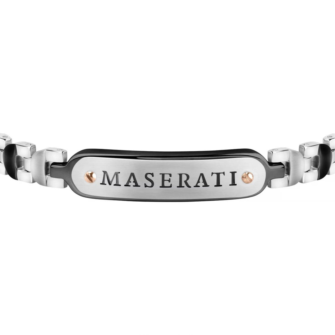 Bracciale Uomo Acciaio Maserati Logo Centrale Inciso Nero Viti Nere JM419ARZ02