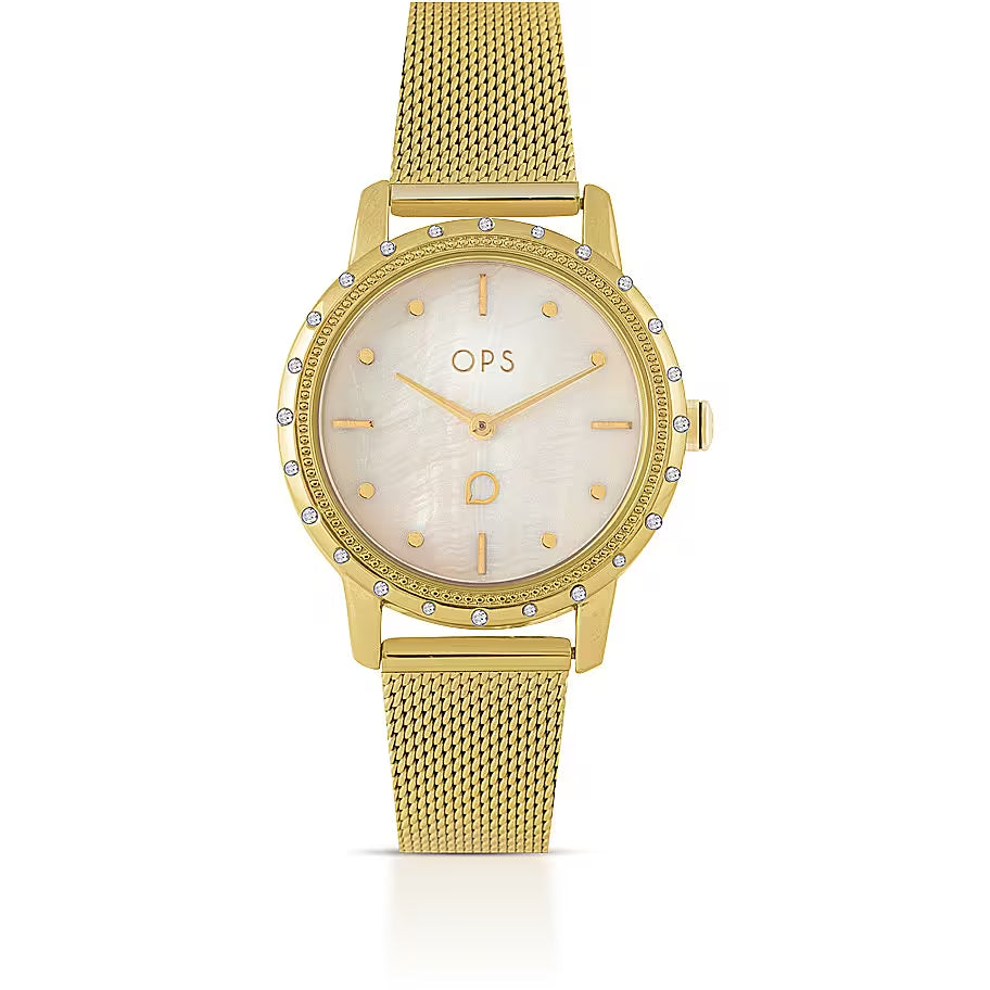 Orologio Donna Ops-Objects Quarzo Acciaio Dorato Madreperla Zirconi OPSPW-849-3700