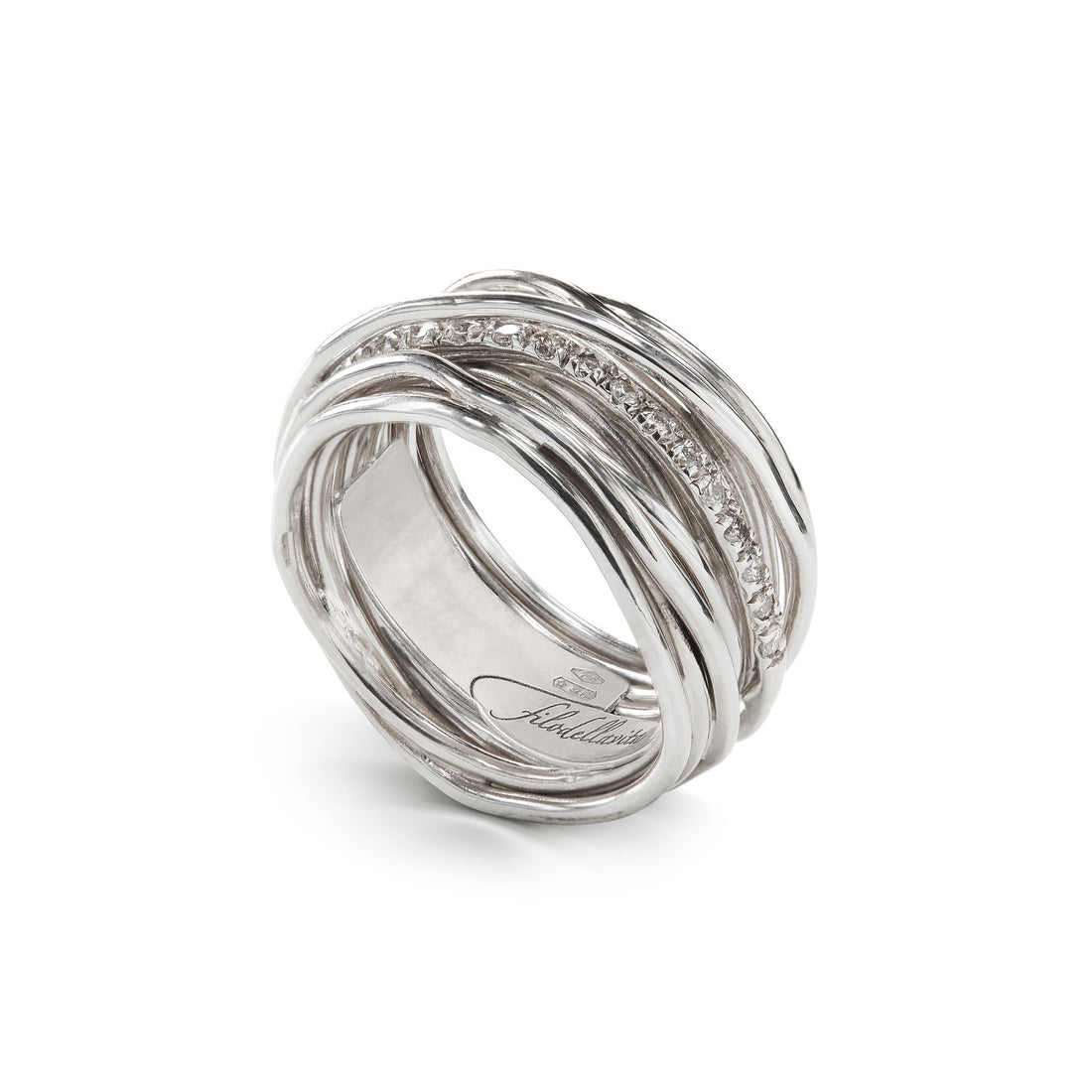 Anello Donna Filo della Vita 13 Fili Aregnto Diamanti Bianchi 0.21 CT. Mis 14