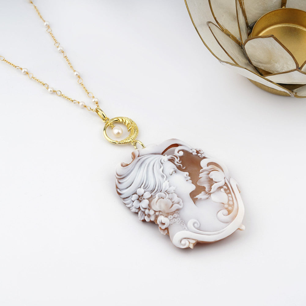 Pendente Donna Cameo Italiano Argento Rosè 925 Dea Incisa Cammeo Marrone PPR3-R