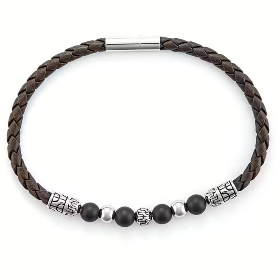 Bracciale Uomo 4US Cesare Paciotti Acciaio Cuoio Intrecciato Semirigido 4UBR6386