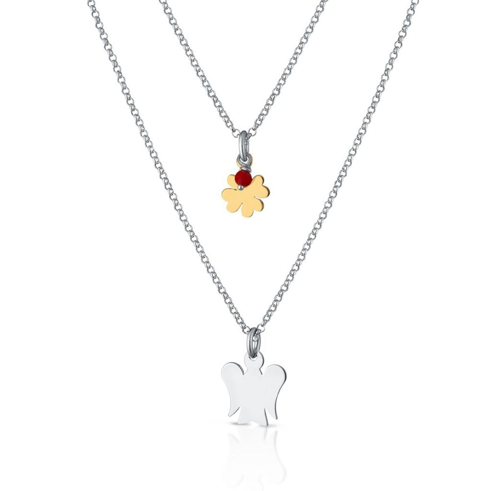 Collana Donna Roberto Giannotti Argento 925 Doppio Filo Angelo Quadrifoglio GIA374
