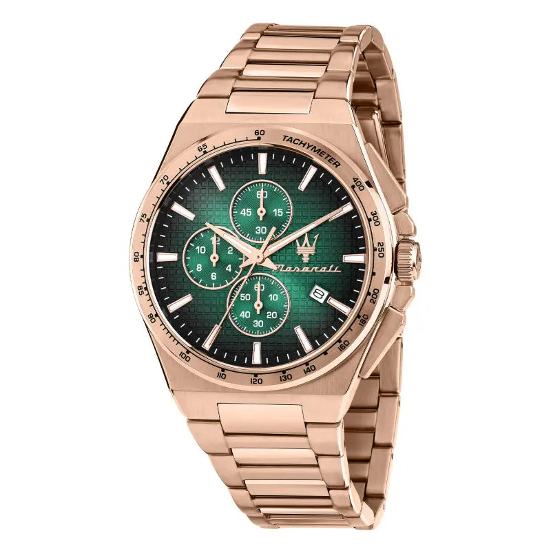 Orologio Uomo Maserati Acciaio rosè Lucido Quarzo verde crono Data R8873653001