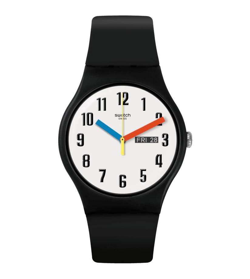Orologio Uomo Swatch Quarzo Solo Tempo Numeri Doppia Data Nero SO29B705