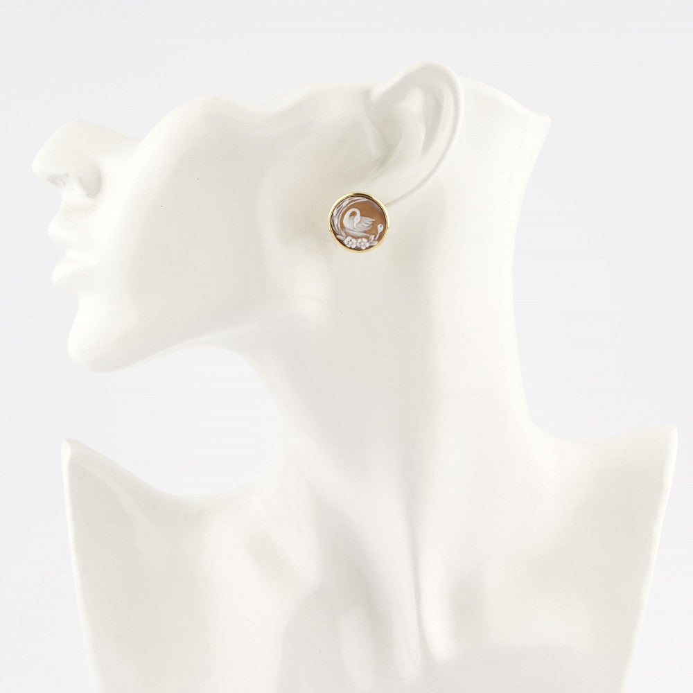 Orecchini Donna Cameo Italiano Argento Dorato 925 Pavone Inciso Cammeo Marrone O5201-G