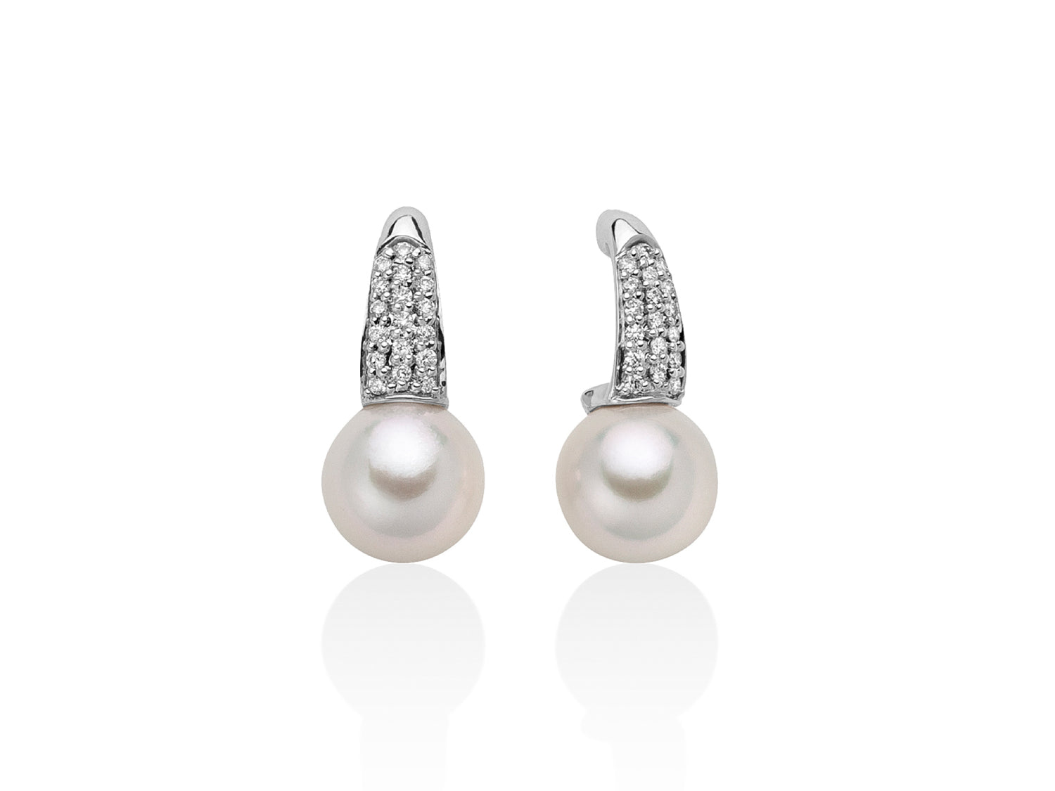 Orecchini Donna Miluna Oro Bianco 750 Perla Akoya 7,5-8 mm Diamanti PER2578