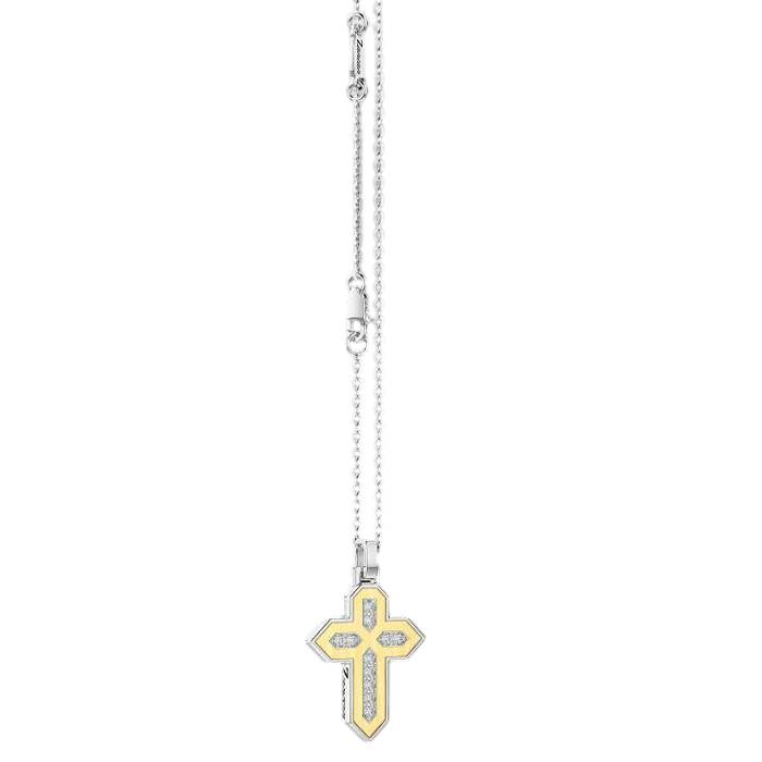 Collana Uomo Zancan Alpha Diamond Argento 925 Croce Oro Rosè Diamanti Bianchi 0,110 ct ESC280G